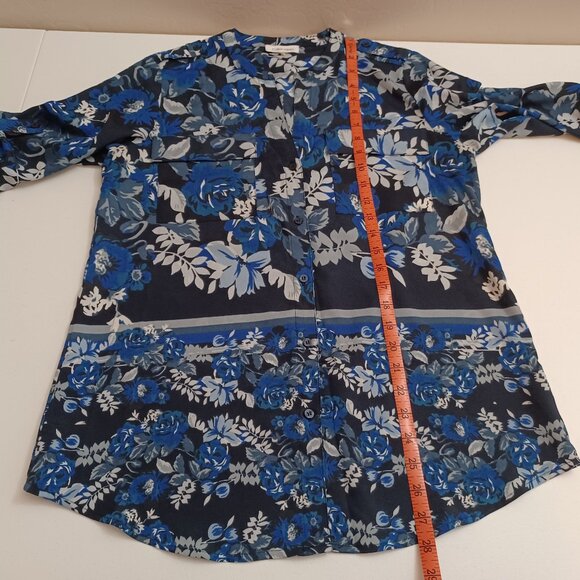 Women's Calvin Klein Blue Hawaiian Button Up Shirt with No Care Tag and No Size - Picture 8 of 12